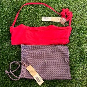 Red Bikini Top with Scrunchie and Purple Bag